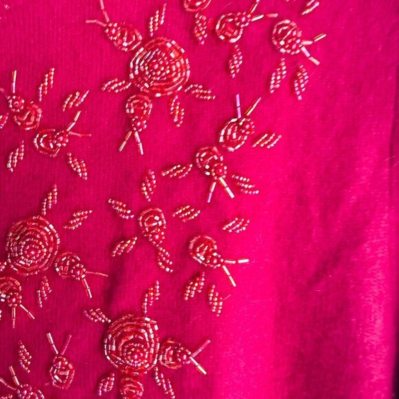 Vintage Wool Angora Hand beaded Raspberry Pink Cardigan NWT M - Picture 3 of 7